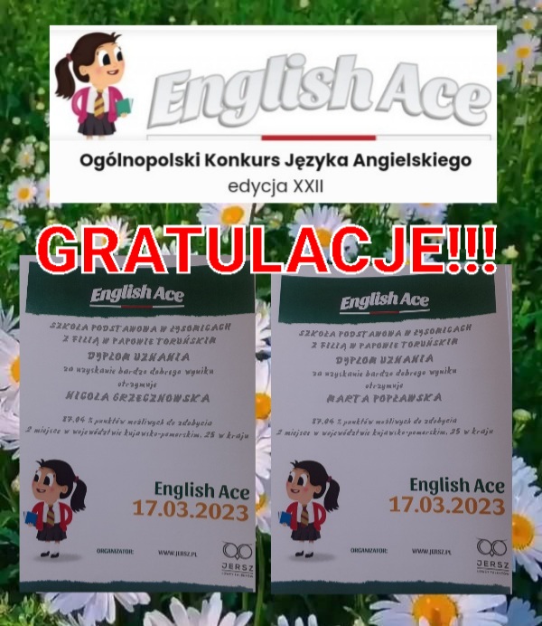 Sukcesy naszych uczniów w ogólnopolskim konkursie z języka angielskiego English Ace
